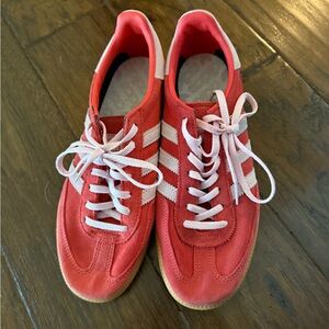 adidas Women's Red Suede Sneakers with White Stripes